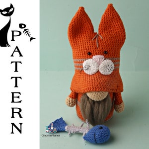 Crochet cat gnome pattern, amigurumi cat pattern