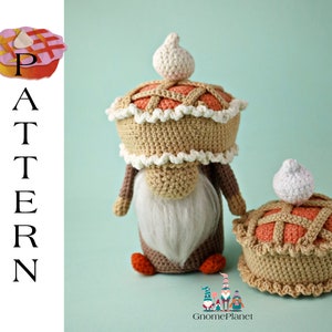 Crochet Thanksgiving pie gnome pattern, amigurumi pie pattern