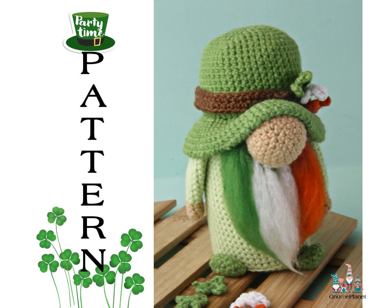 Crochet St. Patrick's Day leprechaun gnome pattern, good luck amigurumi pattern image 2