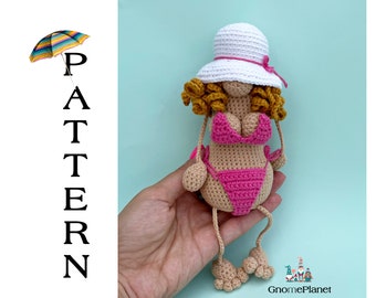 Crochet Beach Lady Gnome Pattern, Summer Amigurumi Pattern