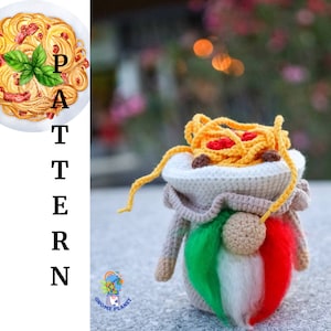 Crochet pasta gnome pattern, amigurumi Italian food gnome tutorial image 1