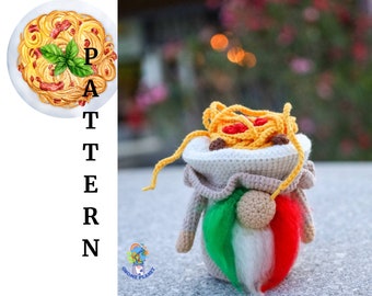 Crochet pasta gnome pattern, amigurumi Italian food gnome tutorial