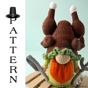 Crochet turkey gnome pattern, cooked turkey gnome, amigurumi Thanksgiving pattern