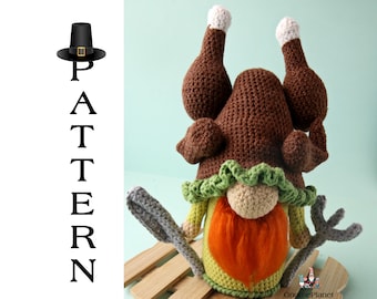 Crochet Turkey Gnome Pattern, Amigurumi Thanksgiving Pattern