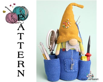 Crafter grandpa gnome pattern, amigurumi organizer doll pattern