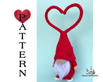 Patron de gnome d'amour au crochet, gnome de la Saint-Valentin amigurumi