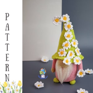 Crochet spring gnome pattern, amigurumi daisy gnome