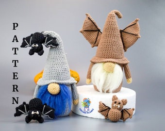 Crochet Bat Gnome Pattern, Amigurumi Halloween Gnomes (PDF Pattern)