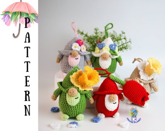 Crochet flower gnome keychain patterns 3 in 1 set