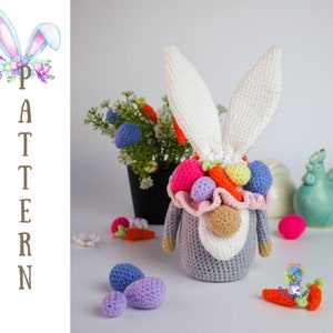 Crochet bunny gnome pattern, Easter bunny pattern