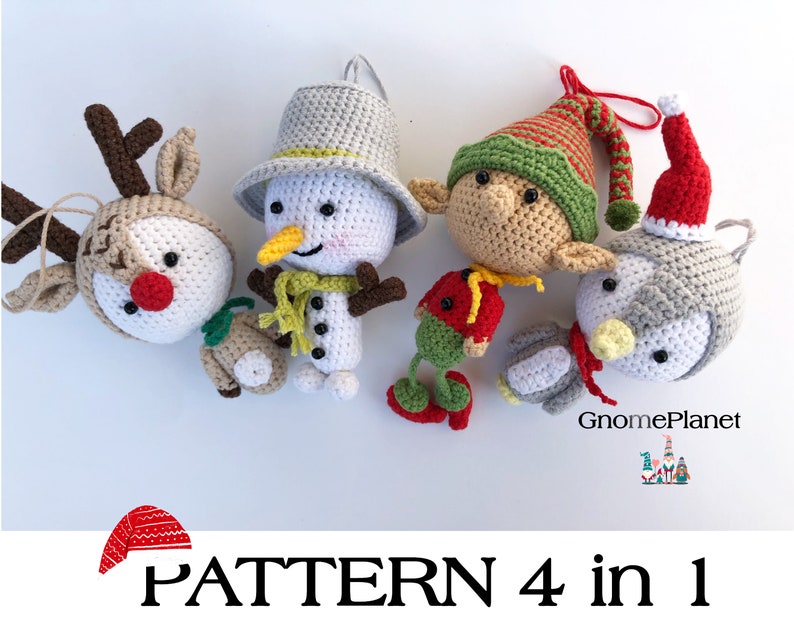 Crochet Christmas ornament patterns 4 in 1, amigurumi ornament set image 2