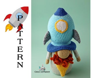 Crochet rocket gnome pattern, amigurumi rocket ship gnome tutorial