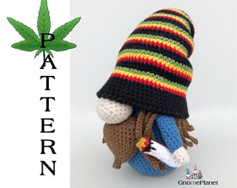 Patrón gnomo Stoner a crochet, tutorial amigurumi gnomo rasta