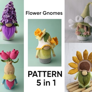 Crochet flower gnome set 5 in 1 patterns, amigurumi Mother&#39;s Day gnome patterns
