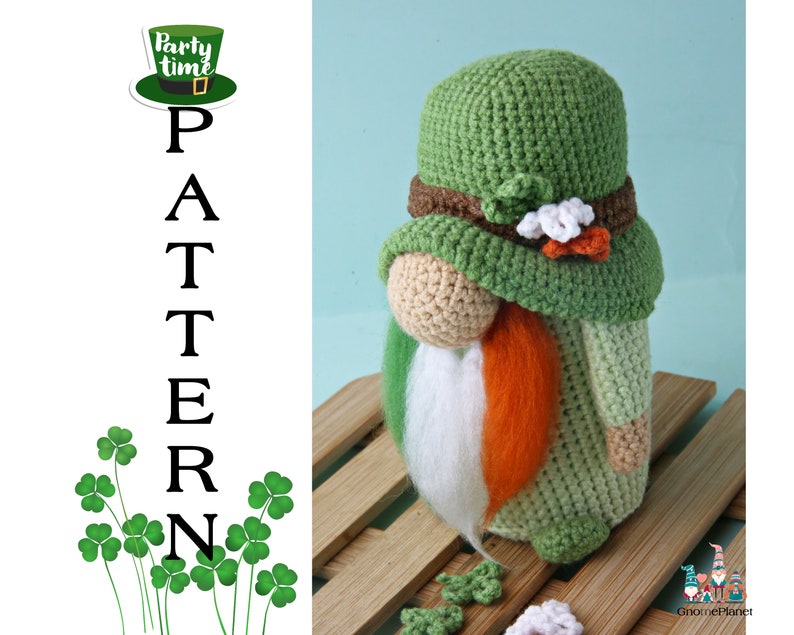 Crochet St. Patrick's Day leprechaun gnome pattern, good luck amigurumi pattern image 4