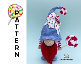 Crochet Christmas Candy gnome pattern, amigurumi sweet gnome tutorial