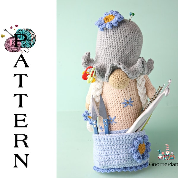 Crafter grandma organizer gnome pattern, amigurumi tool holder gnome