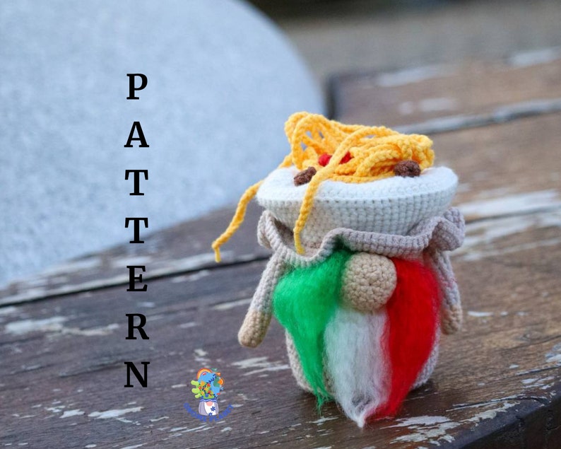 Crochet pasta gnome pattern, amigurumi Italian food gnome tutorial image 4