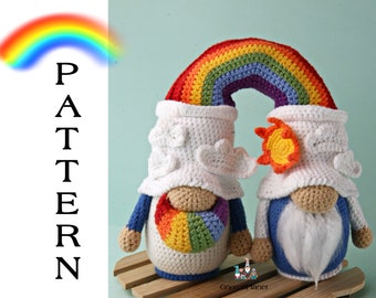 Crochet Rainbow gnome pattern, amigurumi rainbow pattern