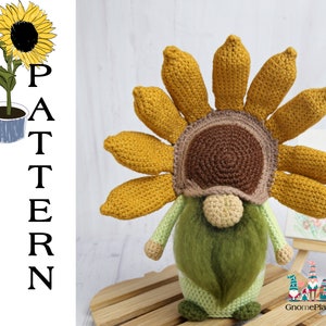 Crochet Sunflower gnome pattern, amigurumi spring gnome tutorial