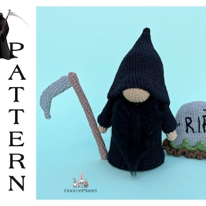 Crochet grim reaper gnome pattern, amigurumi Halloween death gnome tutorial