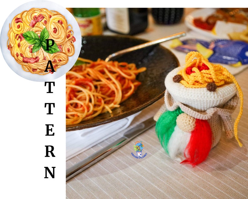 Crochet pasta gnome pattern, amigurumi Italian food gnome tutorial image 8