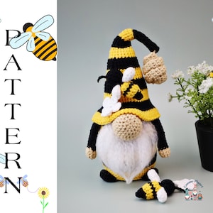 Crochet bee gnome pattern, amigurumi bee pattern