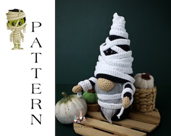 Crochet Mummy Gnome Pattern, Halloween Decor (PDF Pattern)