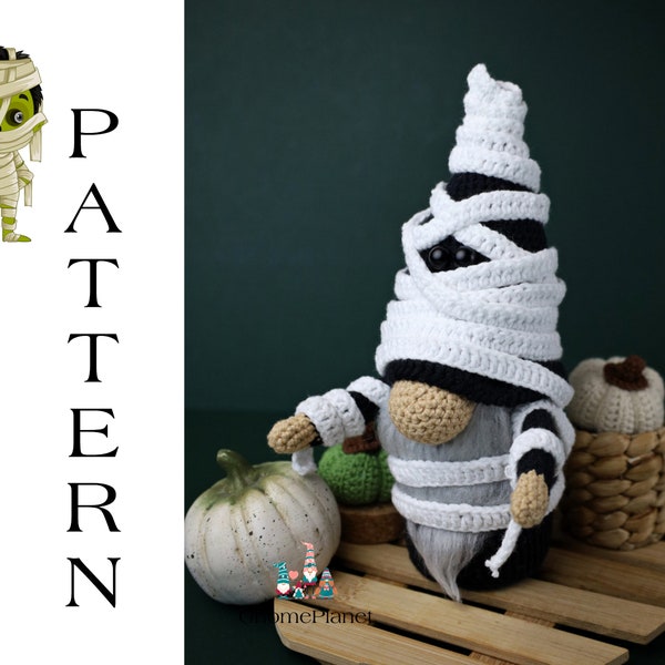 Crochet mummy gnome pattern, crochet Halloween gnome tutorial