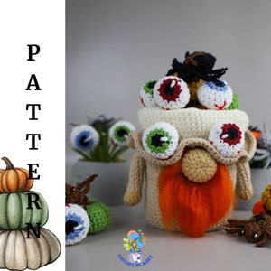 Crochet Halloween eye gnome pattern, amigurumi Halloween gnome tutorial