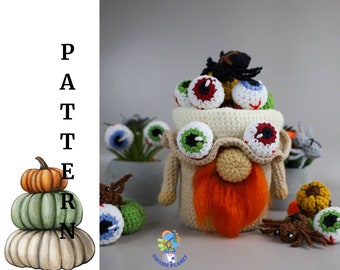 Crochet Halloween eye gnome pattern, amigurumi Halloween gnome tutorial