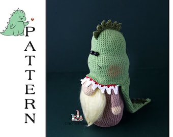 Crochet dinosaur gnome pattern, amigurumi dragon gnome tutorial