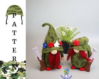 Crochet military gnome couple 2 in 1, amigurumi soldier gnomes