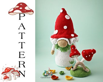 Crochet mushroom gnome pattern, amigurumi mushroom pattern, crochet worm, fall gnome
