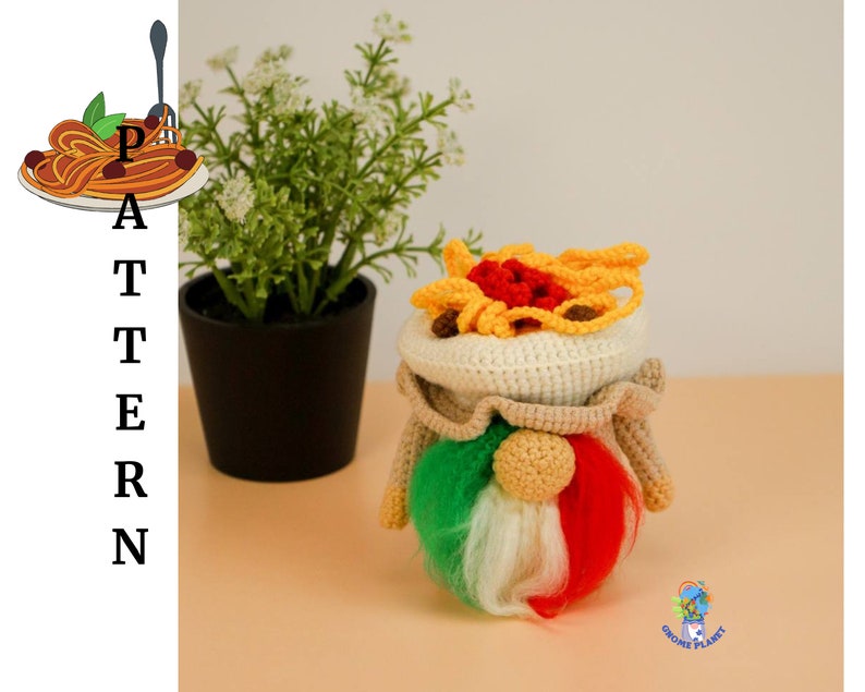 Crochet pasta gnome pattern, amigurumi Italian food gnome tutorial image 10