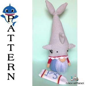 Patrón de gnomo surfista tiburón a crochet, amigurumi (patrón en PDF)