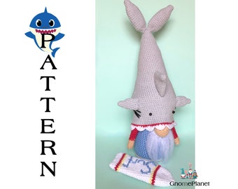 Crochet shark gnome pattern, crochet surfer gnome, amigurumi gnome