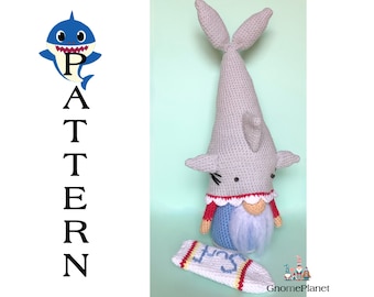 Crochet Shark Surfer Gnome Pattern, Amigurumi (PDF Pattern)