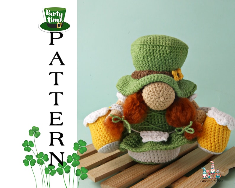 Crochet leprechaun gnome pattern, St. Patrick's Day amigurumi gnome tutorial image 1
