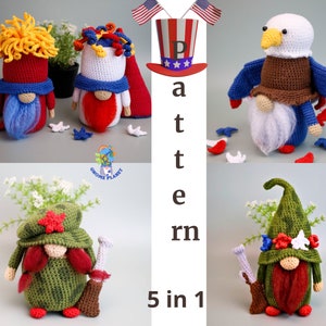 Crochet 4th of July gnome patterns, amigurumi Independence gnomes