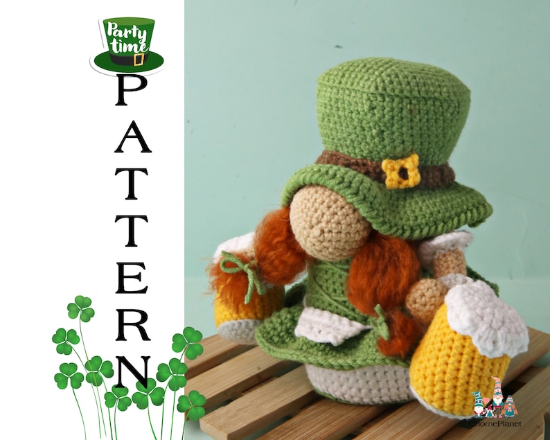 Crochet leprechaun gnome pattern, St. Patrick's Day amigurumi gnome tutorial image 2