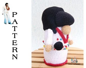 Crochet Elvis Presley gnome, amigurumi Elvis pattern, musician gnome