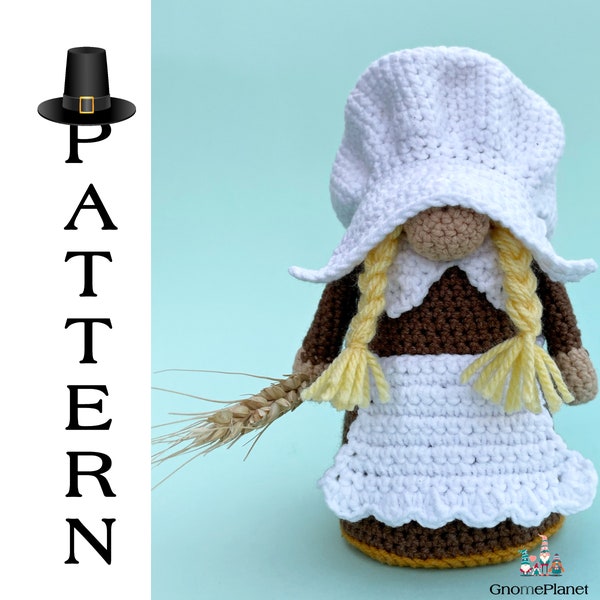 Crochet Female pilgrim gnome pattern, Thanksgiving gnome tutorial