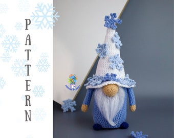 Patrón de gnomo de invierno a crochet, gnomo copo de nieve amigurumi