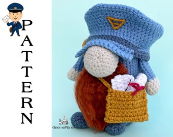 Crochet Mailman Gnome Pattern, Amigurumi Letter Carrier tutorial (PDF Pattern)