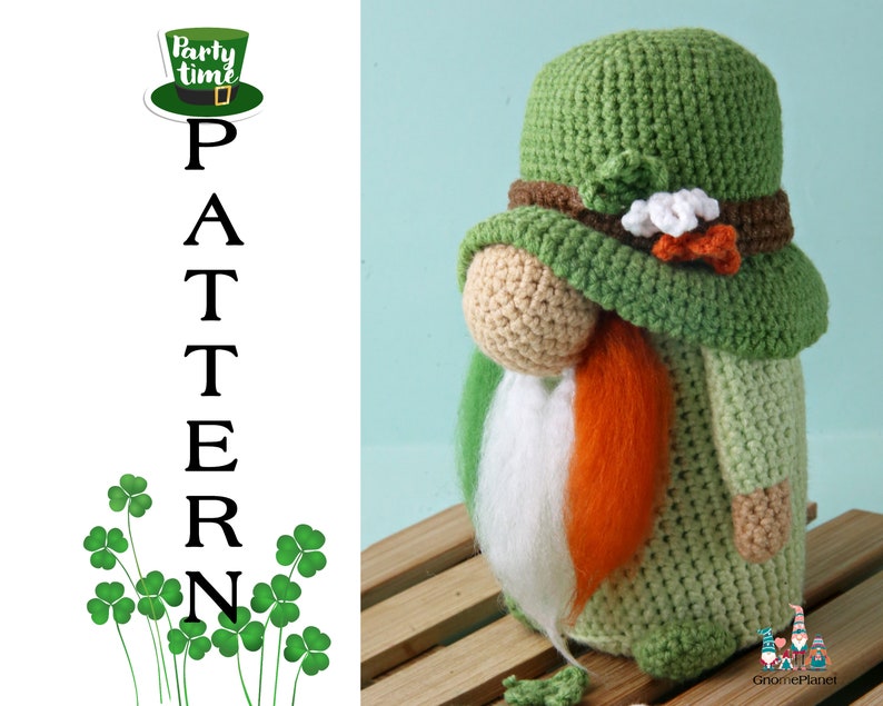 Crochet St. Patrick's Day leprechaun gnome pattern, good luck amigurumi pattern image 3