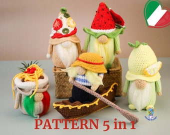 Crochet Italian gnomes pattern bundle 5 in 1, amigurumi gnome patterns set