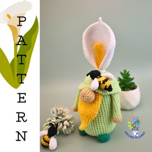 Crochet calla lily gnome pattern, crochet garden gnome