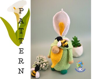 Crochet calla lily gnome pattern, crochet garden gnome