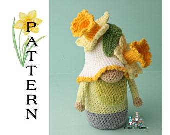 Crochet Daffodil gnome pattern, Mother's Day crochet flower gnome